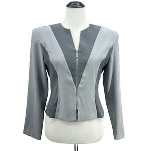 Jason Mathews Womens 4 Grey Geometric Colorblock Zip Up Jacket Collarless Mod